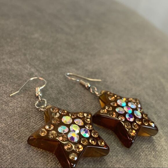 BROWN rhinestone embellished star earrings - Picture 11 of 11